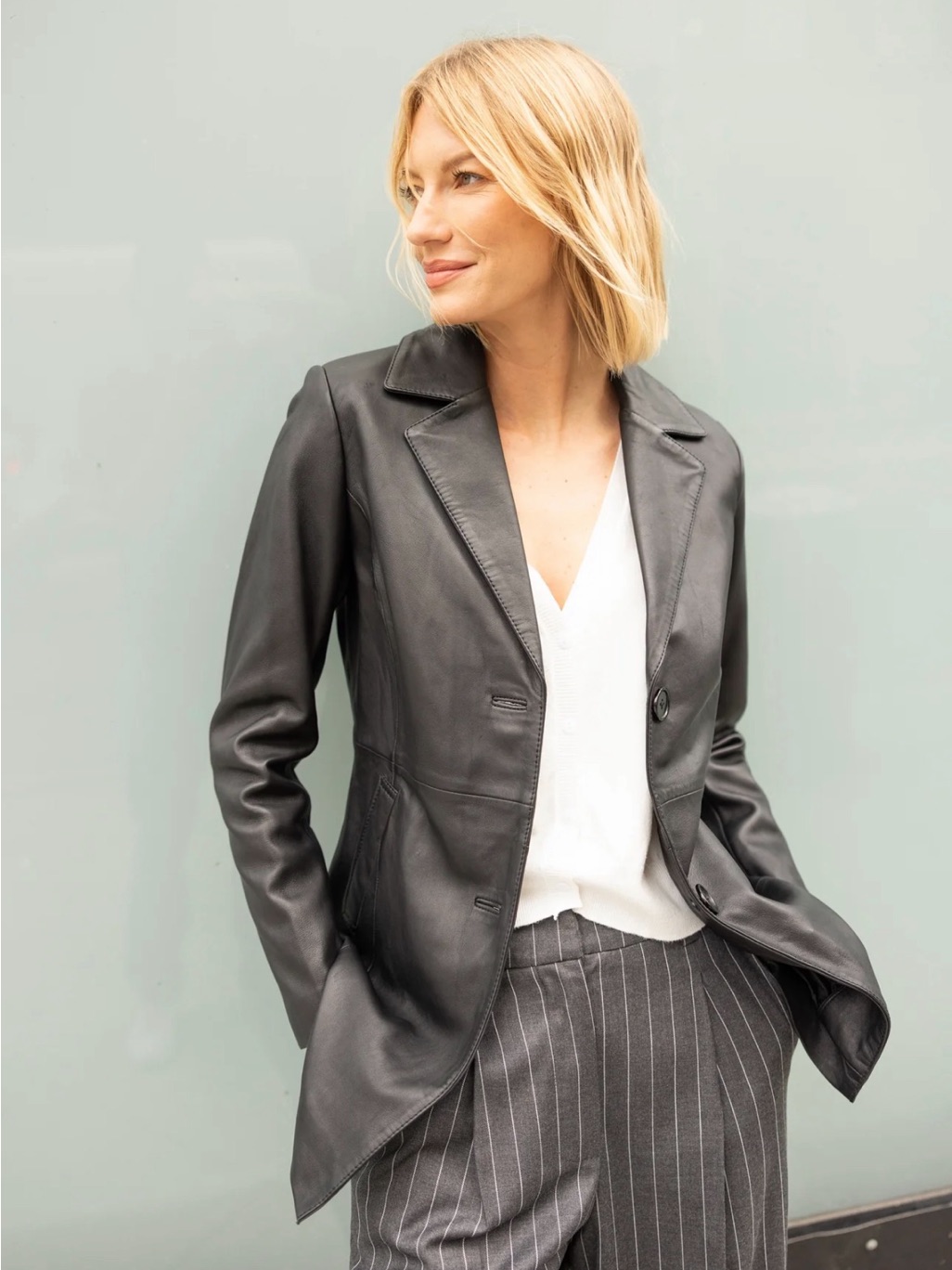 Mauri Black Leather Tailored Jacket With Notch Lapels